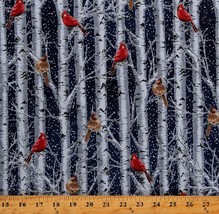 Cotton Birch Trees Cardinals Birds Navy Metallic Fabric Print by Yard D502.80 - £11.81 GBP