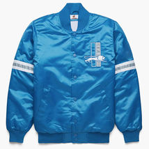 NFL Detroit Lions Vintage 80s Sky Blue Satin Baseball Letterman Varsity Jacket - £108.40 GBP
