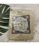 Candamar Vintage Needlepoint Kit Unicorn New Roses Pastel New Pillow Blu... - $32.66