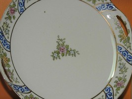 Hand Painted Nippon 9&quot; Plate w/ Handles Gold Flowers Floral Antique Vintage - $12.59
