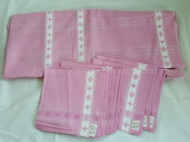 Vintage Damask Pink Tablecloth W 8 Unused Napkins Mcm Fleur Du Lis - £92.30 GBP