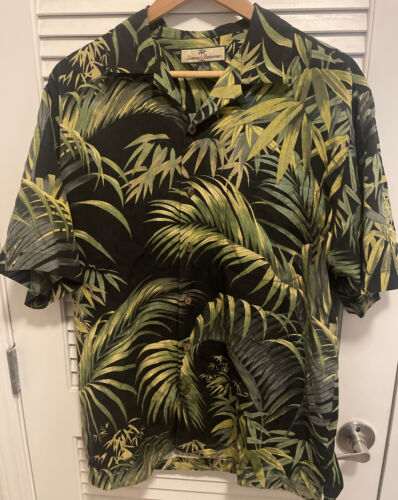 Tommy Bahama 100% Silk Black Palm Mens Hawaiian Camp Shirt Mens S - £28.07 GBP