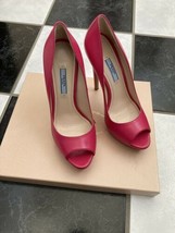 NIB 100% AUTH Prada Peep Toe Peonia Leather Platform Pumps Sz 38.5 - £394.02 GBP