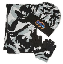 Batman Dc Comics Knit Winter Beanie Hat, Gloves &amp; Scarf Set Ages 4-12 Nwt - £15.39 GBP