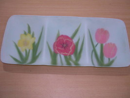 Block Spring Garden Frosted Floral 3 Section 18&quot; Glass Tray NEW - $41.65