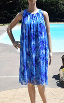 Isaac Mizrahi Size M Multi Color Blue Chiffon Lined Tent Dress Sleeveless - £27.26 GBP