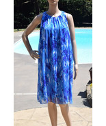 Isaac Mizrahi Size M Multi Color Blue Chiffon Lined Tent Dress Sleeveless - $34.65