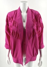 VTG Teddi Blazer Jacket Sz L Petite Open Front Fuchsia Pink Shirred Shou... - £27.22 GBP
