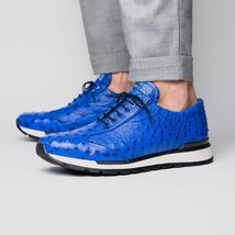 Hand painted genuine ostrich quill Sneaker Shoes Scanno Electric Blue image 6