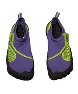 Norty Water Shoes Purple &amp; Lime Slip On Beach Aqua Sock Little Girl Size 12 - $14.18 CAD