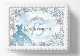 Quinceañera Quinceaños Blue and Silver Edible Image Edible 15 Year Birthday Cake - $16.47