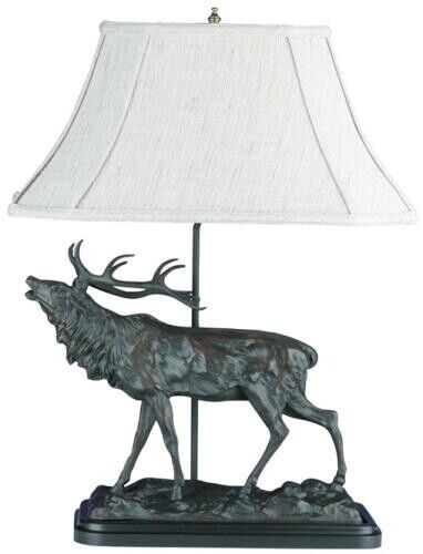 Sculpture Table Lamp Calling Elk Rustic Mountain Hand Painted OK Casting 1Light - £590.72 GBP
