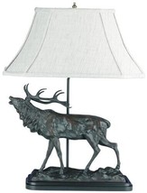 Sculpture Table Lamp Calling Elk Rustic Mountain Hand Painted OK Casting 1Light - £585.63 GBP