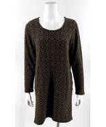 J Jill Long Sleeve Shift Dress Size Medium Black Brown Patterned Pockets... - $726.42 MXN