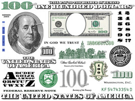 Hundred Dollar Bill Design Images Photoshop Transparent File PNG Graphics Vignet - £12.13 GBP