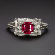 2Ct Cushion Cut CZ Ruby Cluster Engagement Ring 14K White Gold Finish - £124.56 GBP