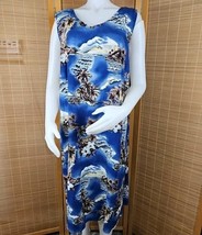 Hilo Hattie Hawaiian Dress Womens Size 1X Blue Ukulele Volcano Sleeveles... - $411.19 MXN