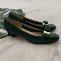 Salvatore Ferragamo Vintage Bow Trim Pumps Heels Size 7 A4 Narrow Green ... - £43.14 GBP