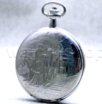 Pocket Watch Silver Color for Men 47 MM Locomotive Train Design Cover Chain P09 - $19.99