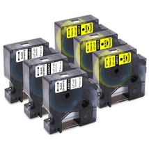 3 Pack 45018 Black On Yellow + 3 Pack 45013 Black On White Replace D1 Label S072 - £23.59 GBP
