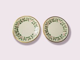 LENOX HOLIDAY dimensions Christmas Salad plates Made in USA set Of 2 - $64.35