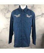High Noon Western Pearl Snap Shirt Mens Size L Button Up Blue Embroidery... - €16,36 EUR