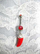 3D Hot Chili Pepper Caliente Red Enamel Charm On 14g Red Cz Belly Button Ring - £5.61 GBP