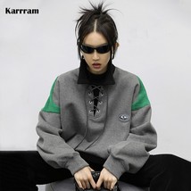 Karrram Grunge work Sweatshirt Vintage  Oversized Hoodie Korean Fashion Harajuku - £118.99 GBP