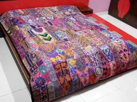 Vintage Bohemian Patchwork Bedspread Embroidery Bed Cover Throw Wall Hanging - £137.01 GBP