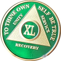 40 Year AA Medallion Green Gold Plated Sobriety Chip XL - £13.77 GBP