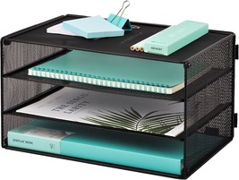 Easepres Paper Organizer Tray, 3 Tier Mesh Desk File Organizer Letter, Black - £31.96 GBP