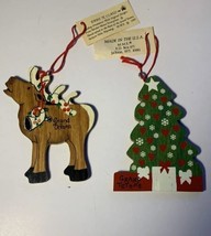 Vintage Wood Grand Tetone Christmas Ornaments By Paws Claus Moose Christmas Tree - £6.39 GBP