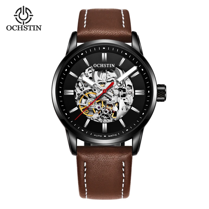 OCHSTIN Master Leather Hollow Mechanical Mens Watch Mineral Hardened Glass Life  - £41.56 GBP