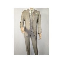 Men Suit BERLUSCONI Turkey 100% Italian Wool Super 180's 3pc Vested #Ber13 Beige image 2