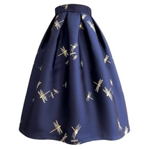 Navy Midi Pleated Skirt Outfit Women Custom Plus Size High Waisted Midi Skirt image 3