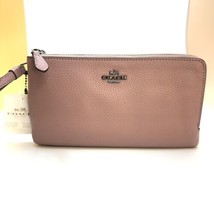Coach Wristlet Dusty Rose Pink Pebbled Leather Double Zip Small Clutch W... - $43.93