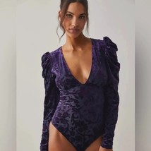 Free People Magic Hour Bodysuit Deep Sea Purple Combo Velvet Burnout Sma... - $44.54