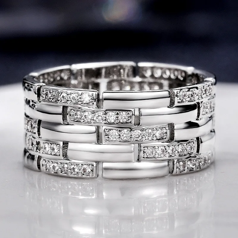 Fashion Silver Color Couple Rings Inlaid Shiny CZ Stones Marriage Ring High Qual - $16.03