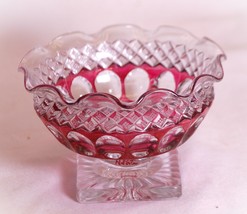 Westmoreland Cranberry Ruby Thumbprint Ruffled Small Compote Bowl Signed &amp; Dated - £23.73 GBP