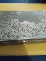 Silver Jewelry Box Tiger Cub Handcrafted w/ Purple Velvet Lining Retail $89 - $40.00