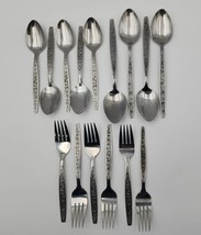 Rogers Co Stainless La Spana Floral Handle Flatware - 14 Pcs (Forks &amp; Spoons) - £15.45 GBP