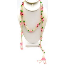 Crocheted Seed Pearls Rope Lariat, Elegant Flapper Floral Sautoir, Classy - $76.44