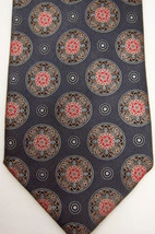 NEW $295 Ermenegildo Zegna Gray With Pink and Blue Medallions Satin Silk Tie - £96.09 GBP