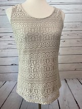 Susan Graver Cami Tank Top Blouse XXS Beige Lined Lace Floral Sleeveless... - $13.23