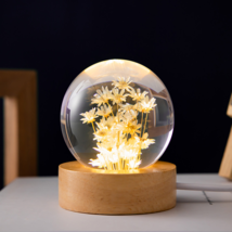 Flower Version 3D Crystal ball with beech wooden base, Christmas Gift  - £16.24 GBP+