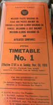 Vintage 1969 RR RAILWAY RAILROAD CO TIMETABLE Missouri Pacific No 1 NEW - £27.05 GBP