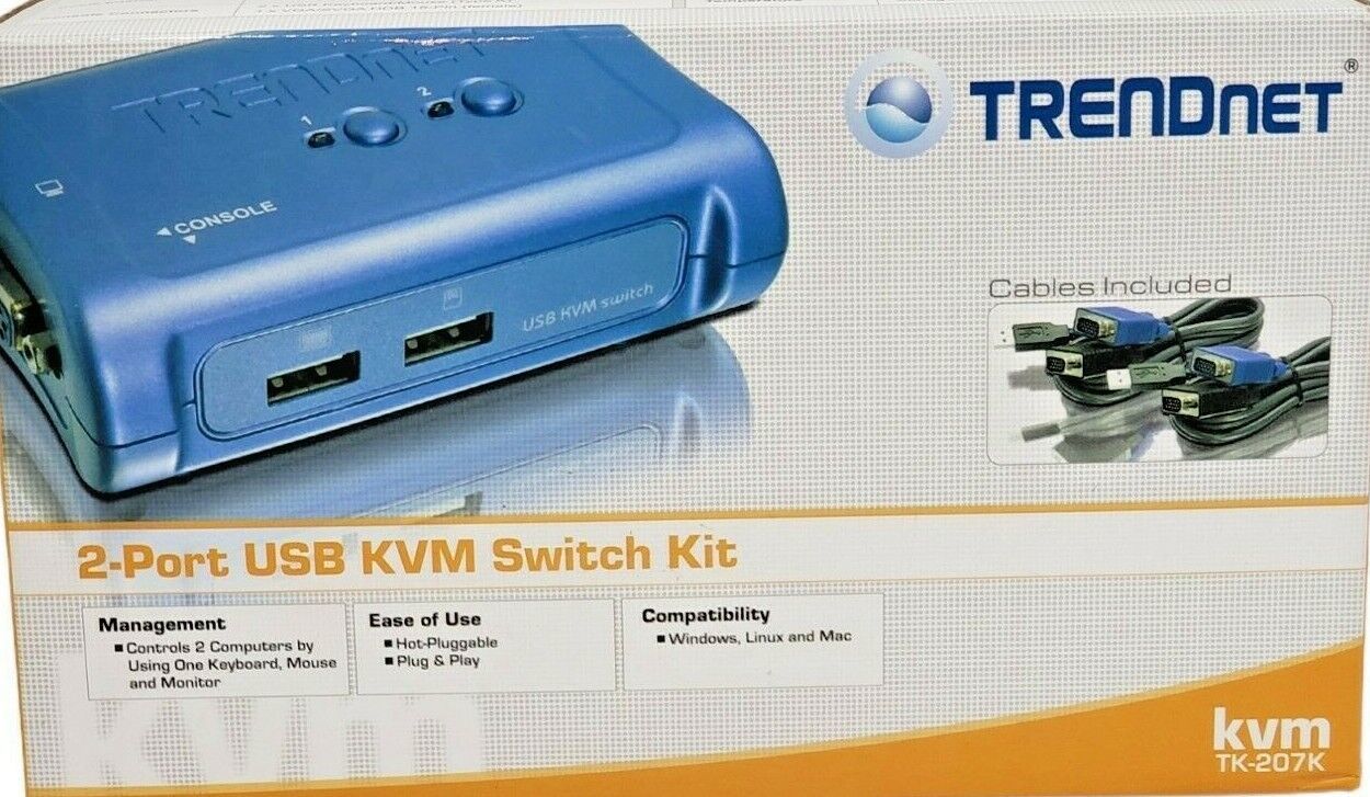 Primary image for TRENDnet TK207K 2-port USB KVM Switch Kit NEW Sealed 