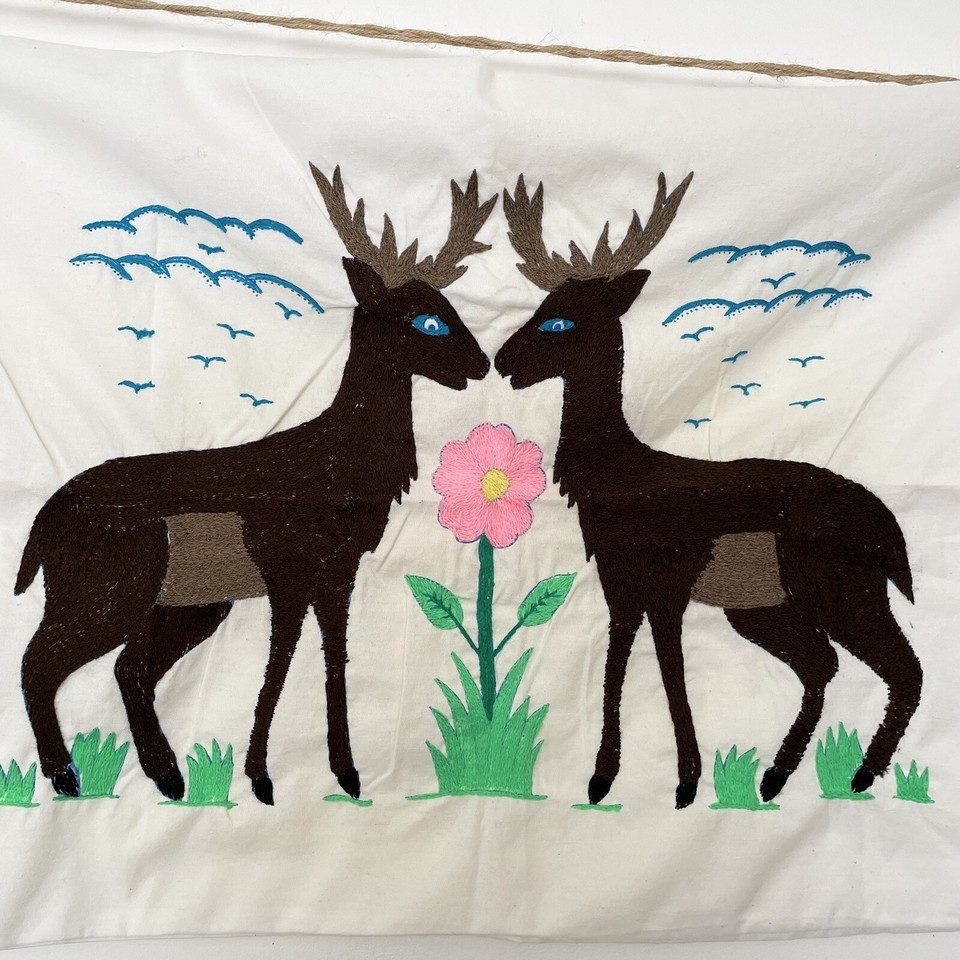 Pillowcase Hand Embroidered with Moose and Flower Cottage Core Cabin  Decor Item image 3