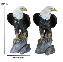 Pack of 2 Large 20&quot;H Lifelike Patriotic American Bald Eagle On Rock Figurines - £103.90 GBP