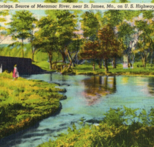 Meramac Springs River St. James Missouri Postcard Linen Vintage - £10.03 GBP